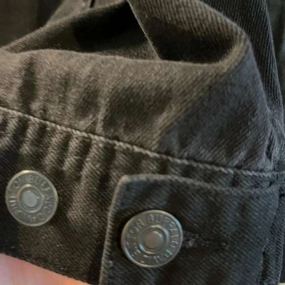 Men’s Black Denim Jacket with Faux Leather sleeves - Picture 9 of 12